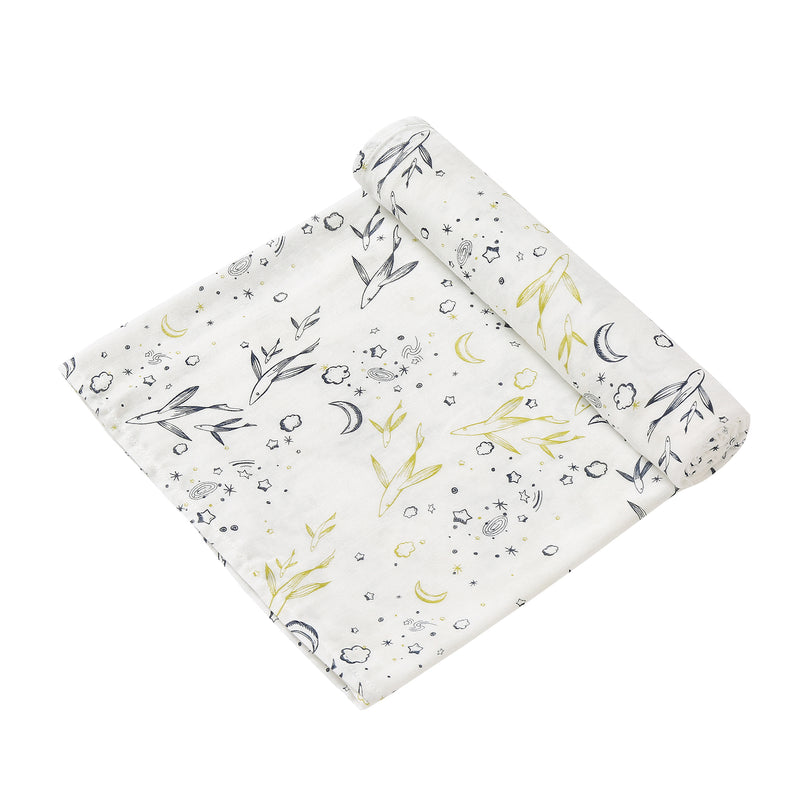 2 Layer Muslin Blanket - Light Grey Lillys / Flying Fish - come in a 2 Pack