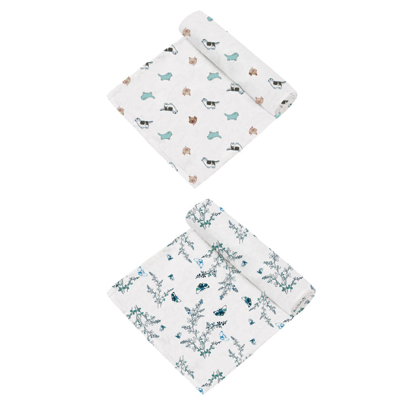 2 Layer Muslin Blanket - Doggies / Garden Dream - come in a 2 Pack